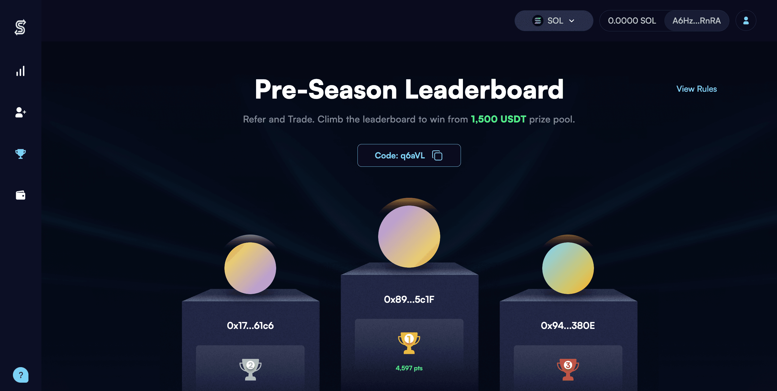 SecondSwap pre-season leaderboard with referral code and prize pool